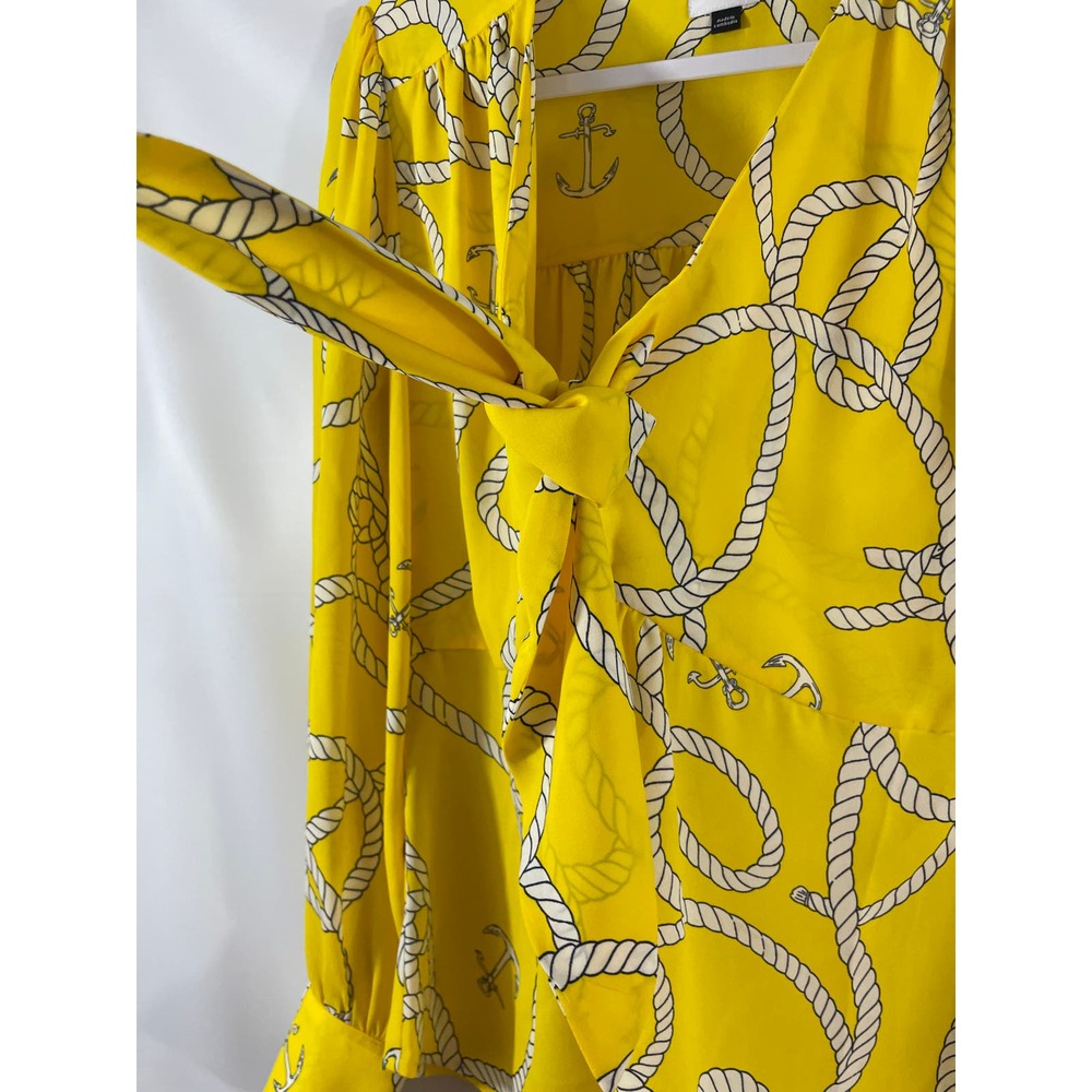 Cabi Yellow Nautical Blouse Size Small White Rope Long Sleeve Tie Neck V Neck - Picture 9 of 9